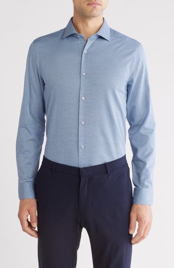 Perry Ellis Slim Fit Double Edge Texture Dress Shirt In Navy