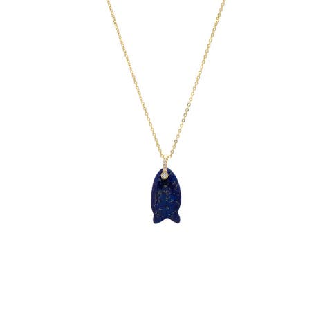CZ Bezel Eye Natural Stone Fish Pendant Necklace