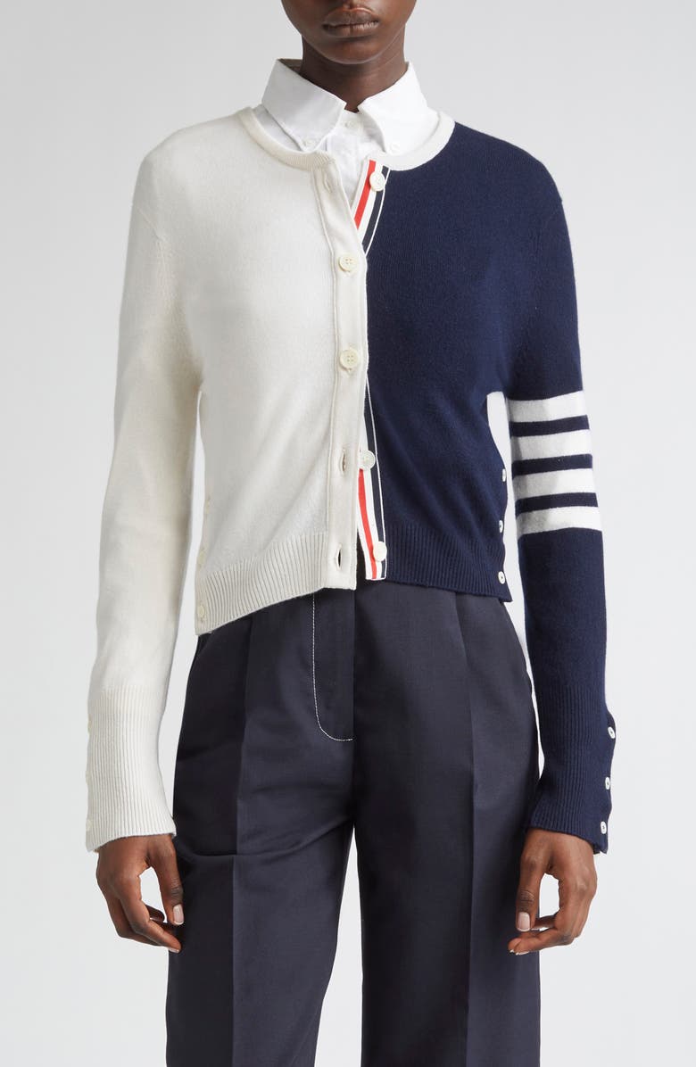 Thom Browne 4-Bar Crop Cashmere Cardigan, Main, color, 