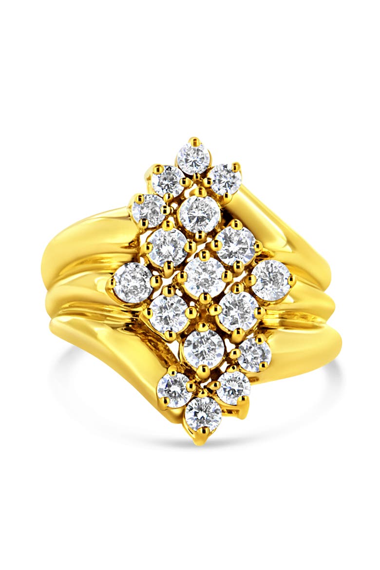 10K Gold Over Silver 1 1/2 Cttw Diamond Cluster Cocktail Ring, Main, color, Yellow Gold over Silver