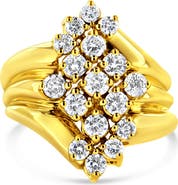 Haus of Brilliance 10K Gold Over Silver 1 1/2 Cttw Diamond Cluster Cocktail Ring