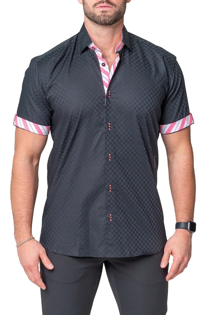 Maceoo Galileo Magna Blue Short Sleeve Cotton Button-Up Shirt, Main, color, Blue