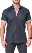Maceoo Galileo Magna Blue Short Sleeve Cotton Button-Up Shirt