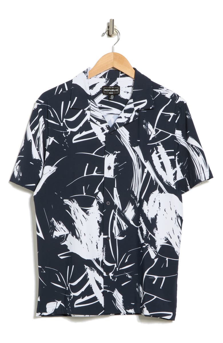 FOR THE REPUBLIC Print Camp Shirt, Alternate, color, Chalk Print Navy / White