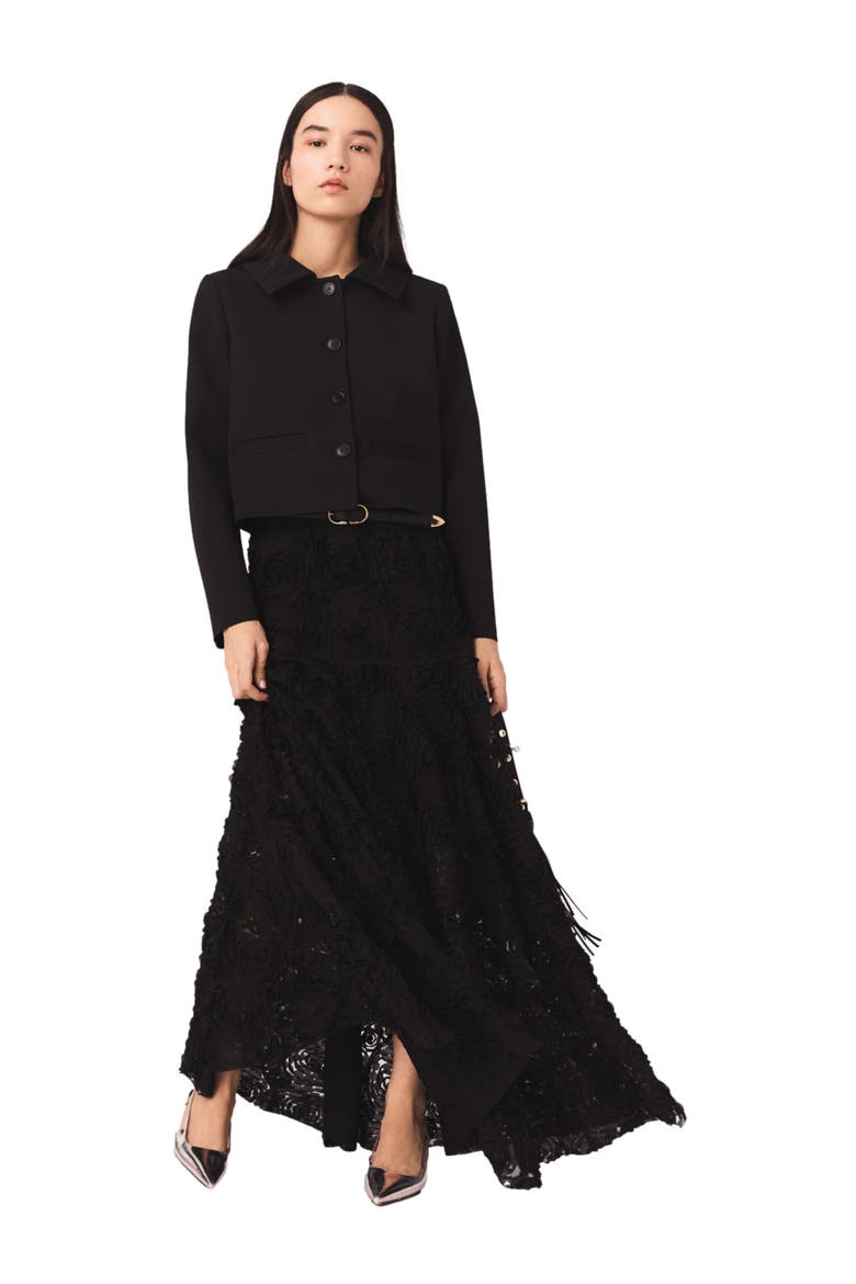 Long embroidered skirt, Alternate, color, Black
