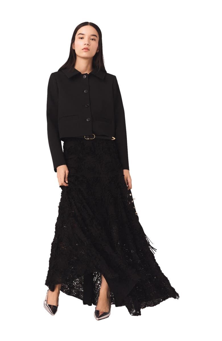 maje Long embroidered skirt, Alternate, color, Black