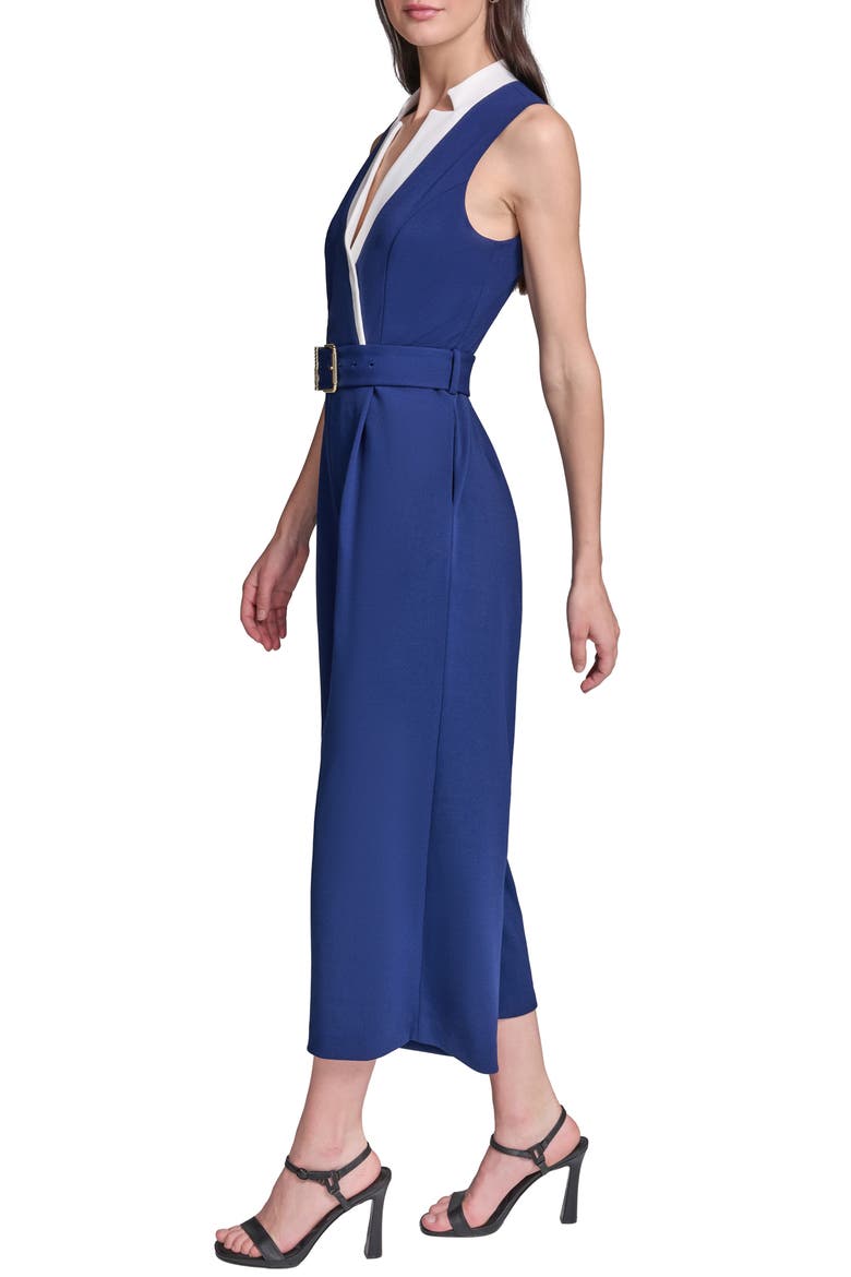 Belted Scuba Crepe Jumpsuit, Alternate, color, MARITIME/ SOFT WHITE