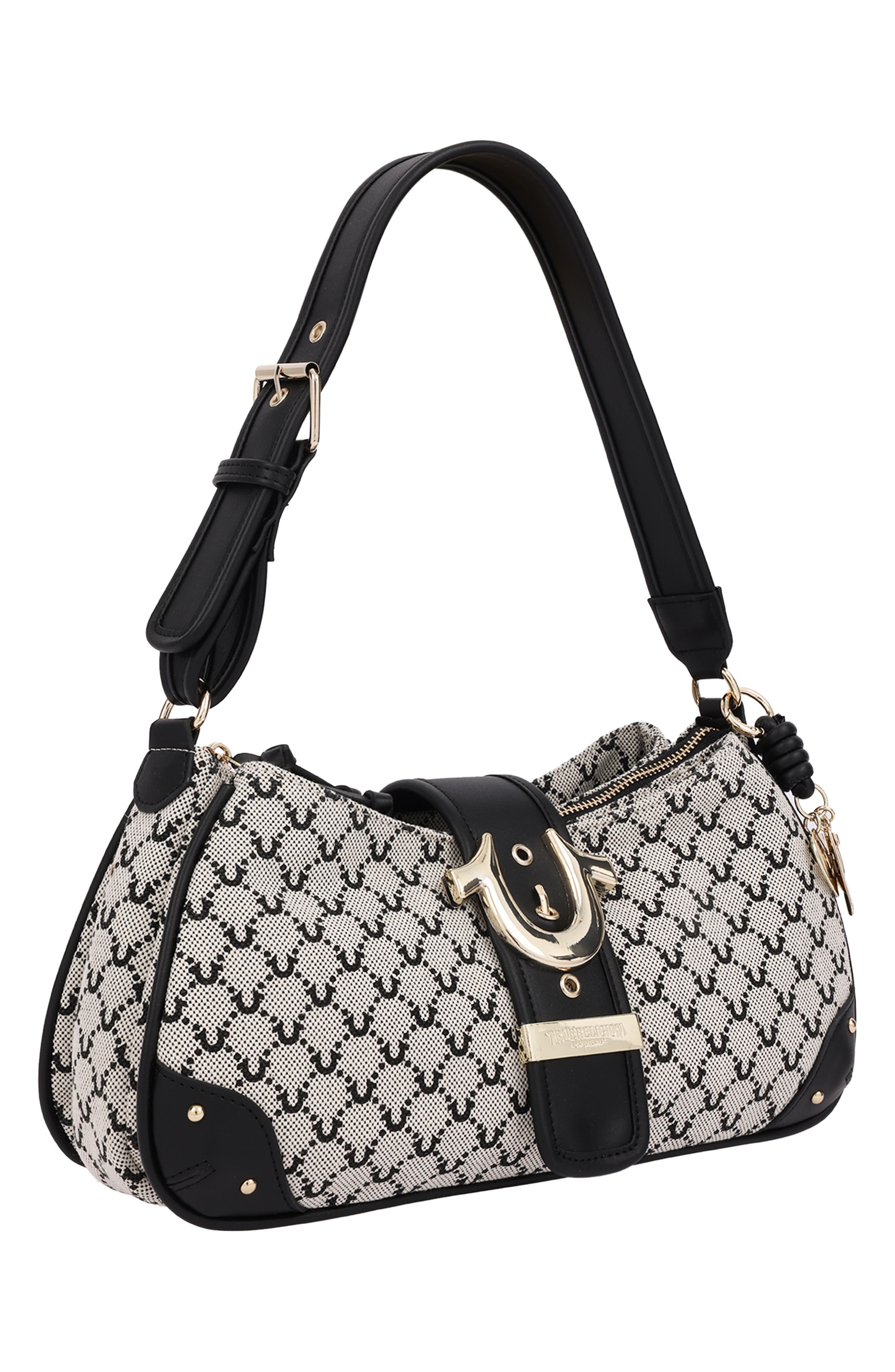 Signature Horseshoe Large Zip Shoulder Bag, Alternate, color, BLACK