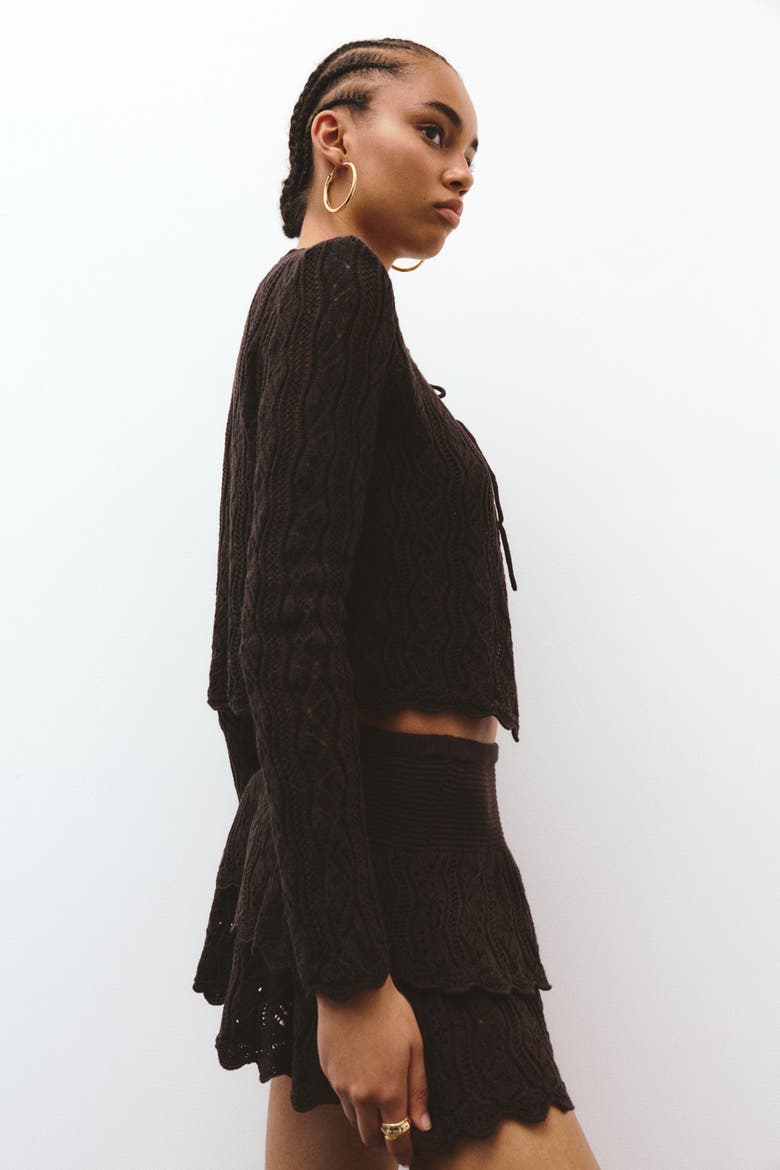 Pointelle-knit Tie-front Cardigan, Alternate, color, Dark brown