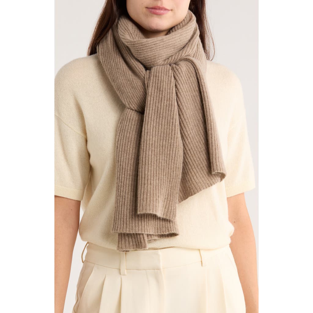 Portolano Cashmere Ribbed Wrap Scarf In Brown