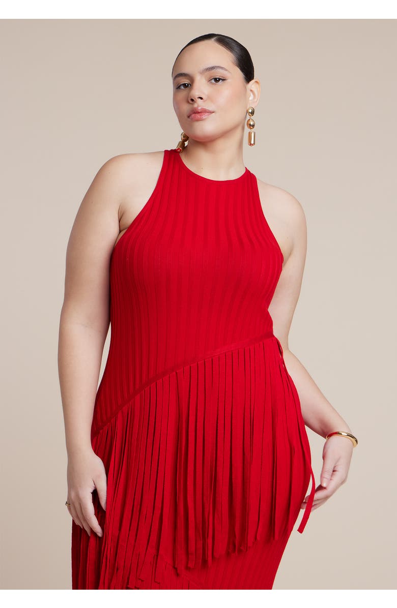 ELOQUII Ribbed Fringe Maxi Dress, Alternate, color, Goji Berry