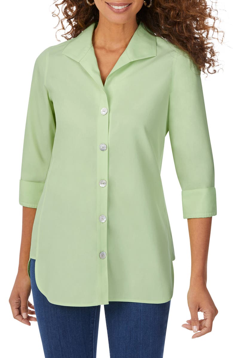 Foxcroft Pandora Non-Iron Cotton Shirt, Main, color, Sage Garden