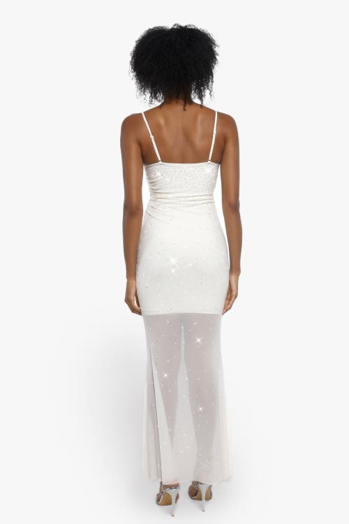 Popilush Shapewear Heat-set Crystal Mesh Slimming Maxi Slip Dress In Pure White