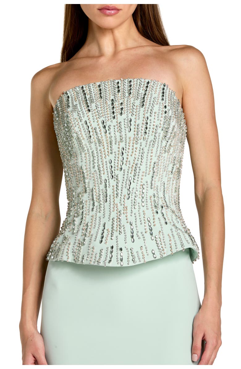 Mac Duggal Crepe Embellished Corset Strapless Column Gown, Alternate, color, Mint