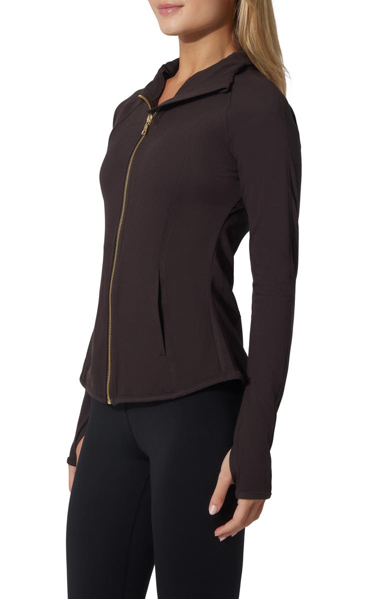 YOGALICIOUS Lux Rebel Flared Full Zip Sweatshirt, Alternate, color, Chocolate Mousse