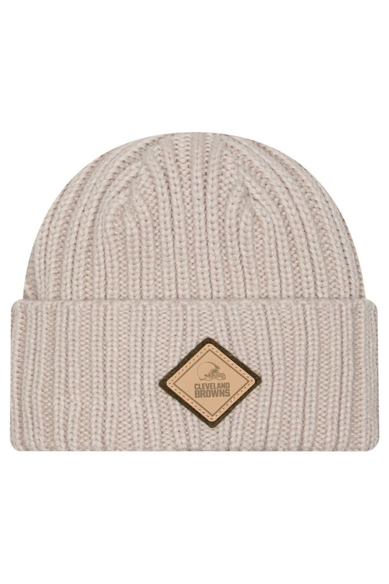Men's New Era Light Beige Cleveland Browns Logo Applique Cuffed Knit Hat, Main, color, Light Beige