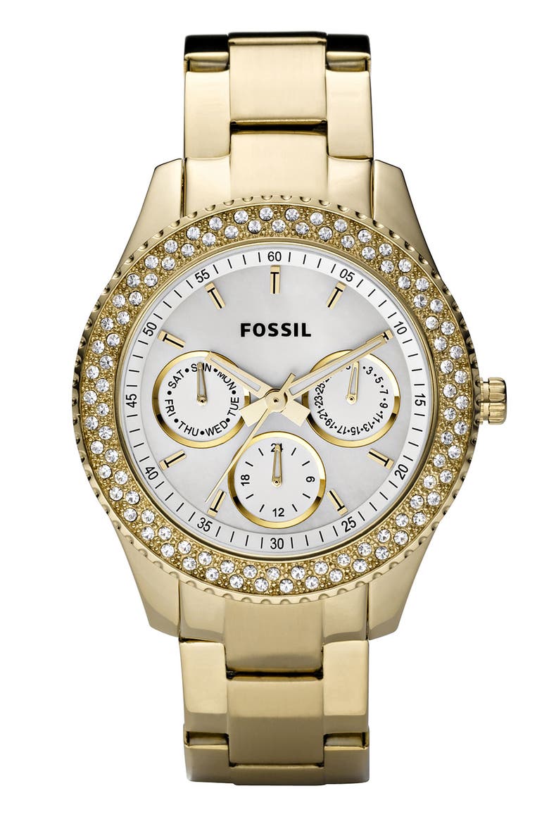 'Stella' Crystal Topring Multifunction Watch, Main, color, GOLD