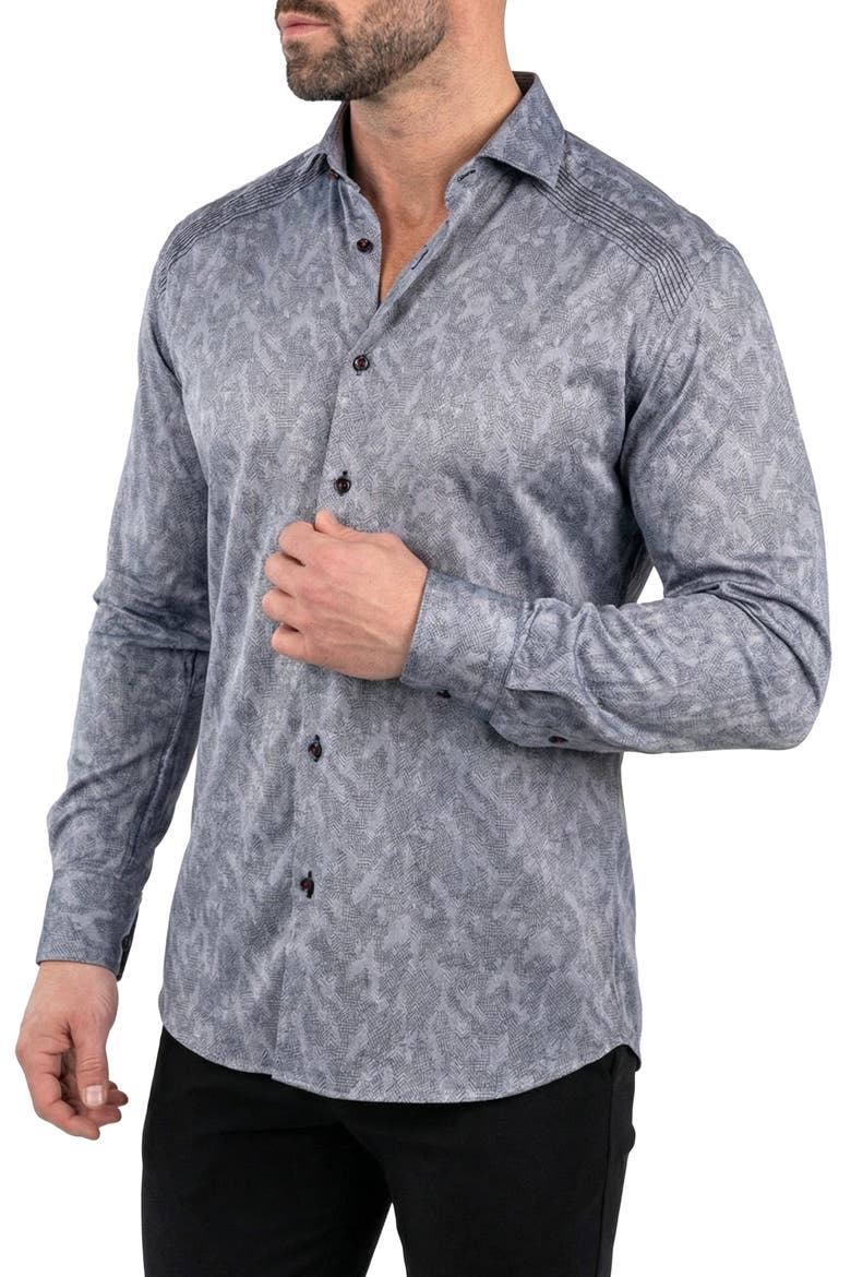 Pintuck Textured Cotton Button Up Shirt, Alternate, color, GREY