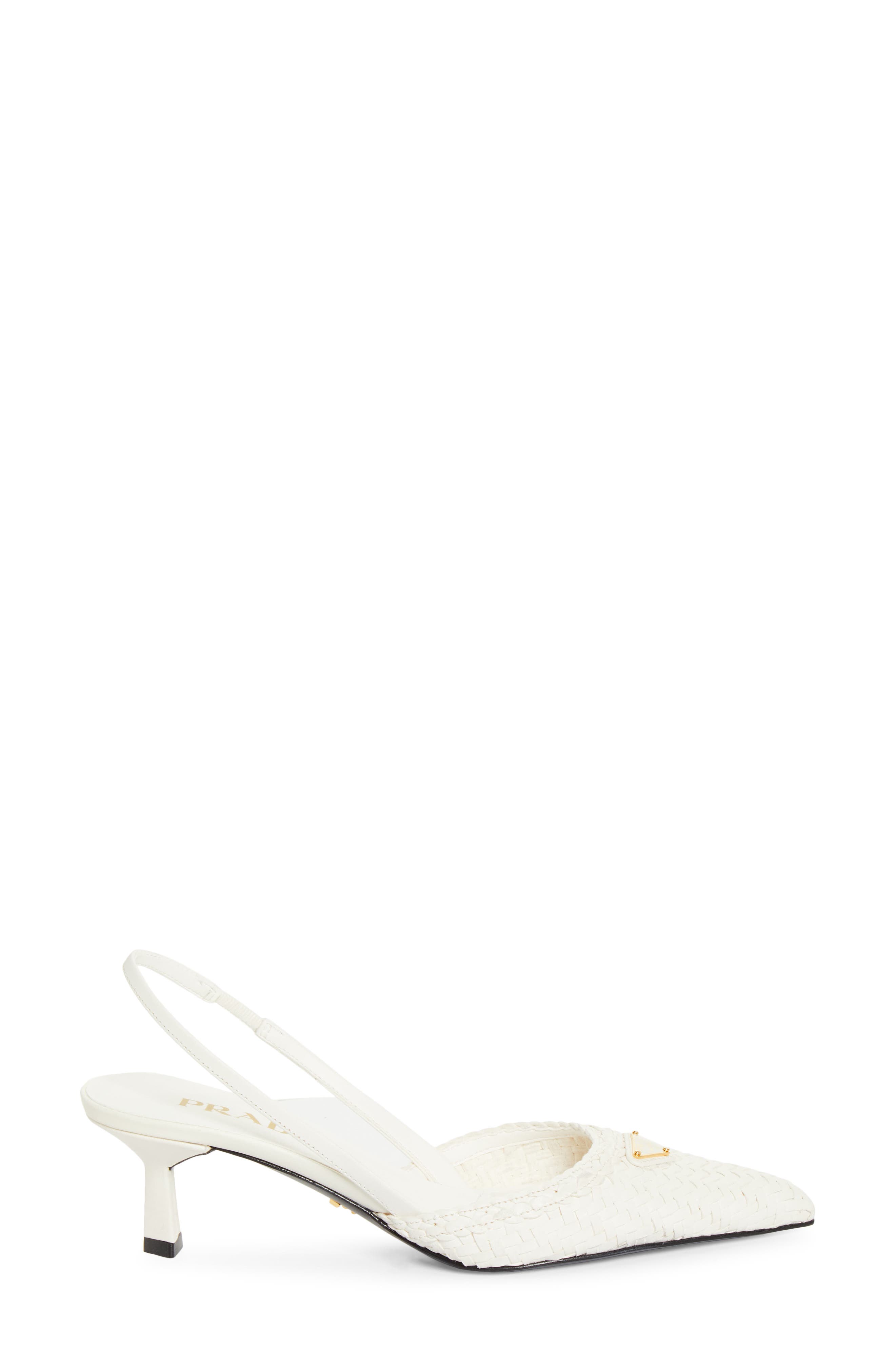 Prada Woven Slingback Sandal, Alternate, color, Bianco