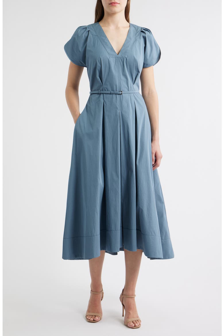 Demnilia Belted Cotton Blend Midi Dress, Main, color, TANZANITE