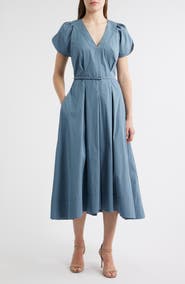 BOSS Demnilia Belted Cotton Blend Midi Dress