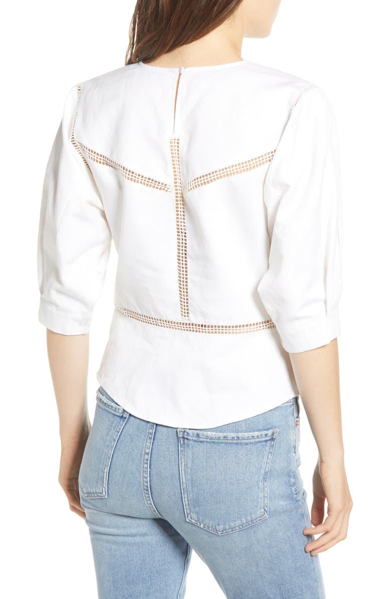 Rebecca Minkoff Lucia Lace Inset Linen & Cotton Blouse, Alternate, color,