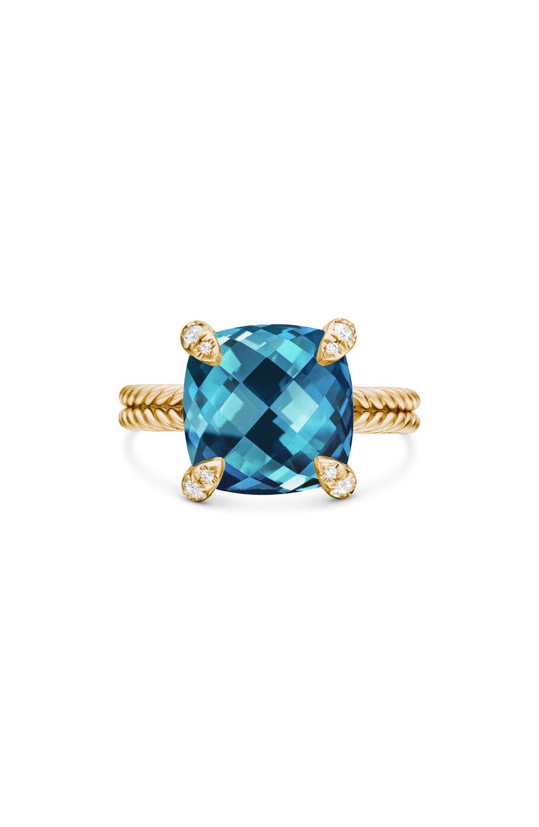 David Yurman Châtelaine Ring with Semiprecious Stone and Diamonds in 18K Gold, Main, color, Hampton Blue Topaz