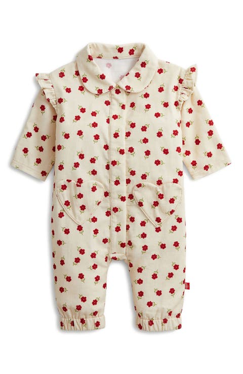 Floral Corduroy Ruffle Jumpsuit