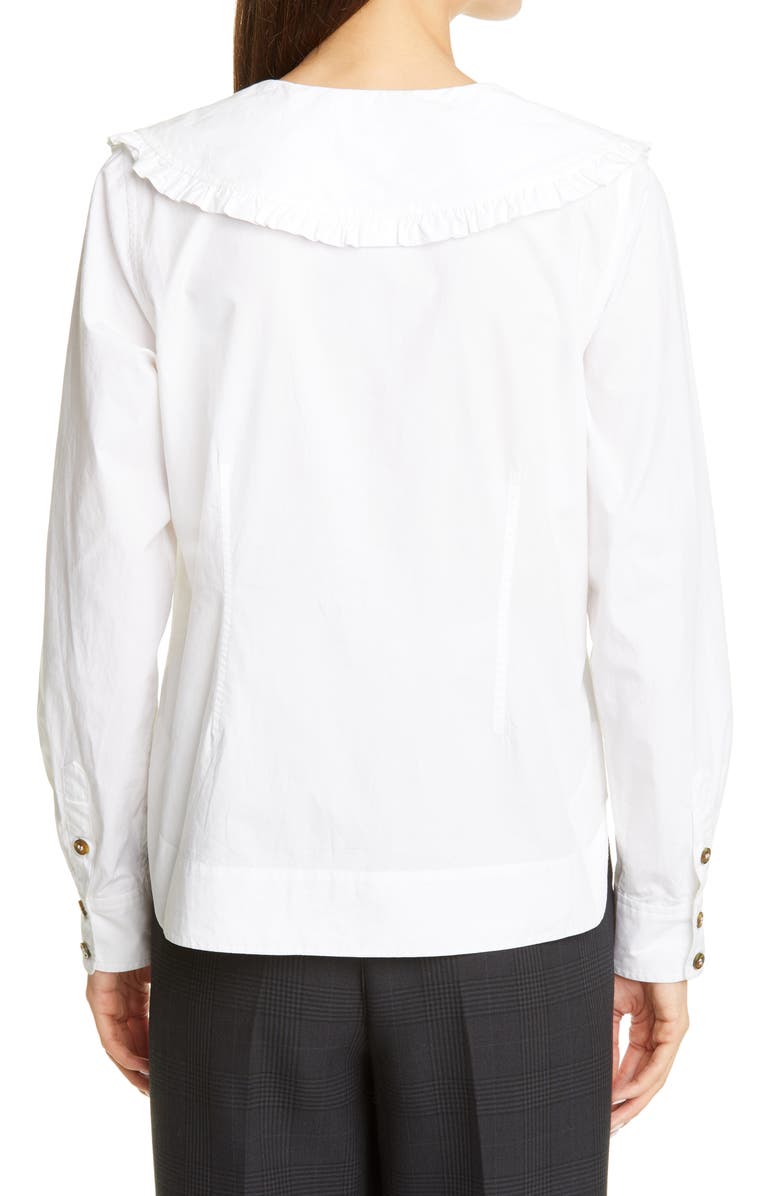 Ganni Ruffle Collar Cotton Poplin Shirt, Alternate, color, 