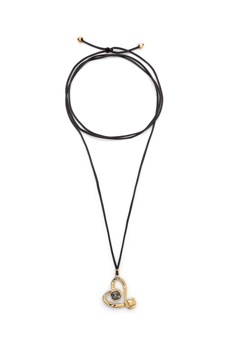 Long Pendant and Central Heart with Black Crystal, Main, color, Gold