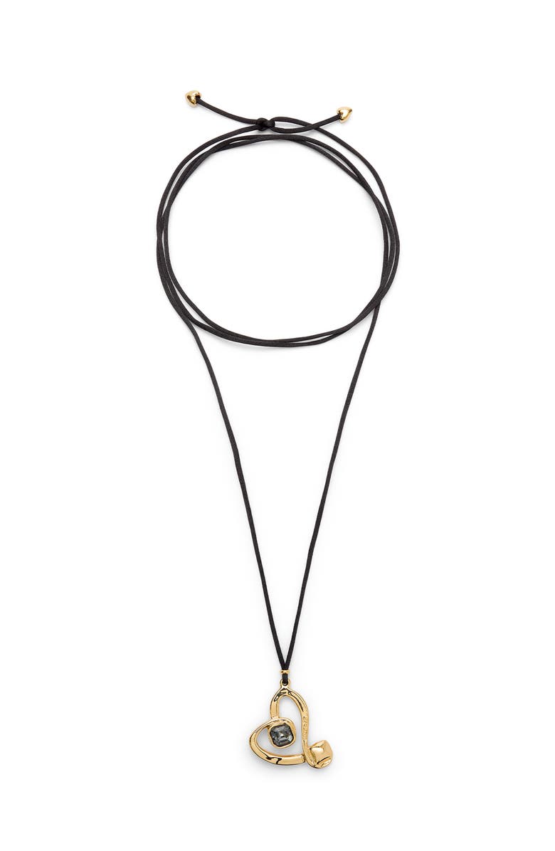 UNODE50 Long Pendant and Central Heart With Black Crystal, Main, color, Gold