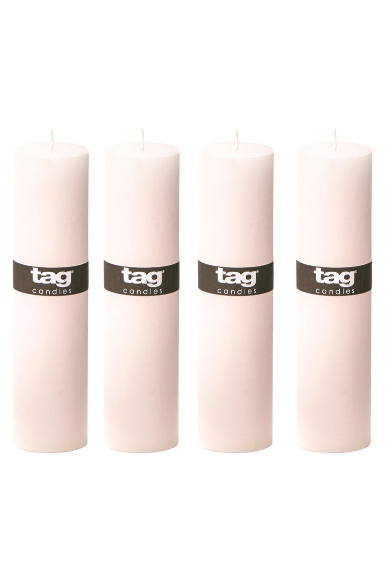 Chapel White Pillar Candles Unscented Long Burning Set of 4, Main, color, White