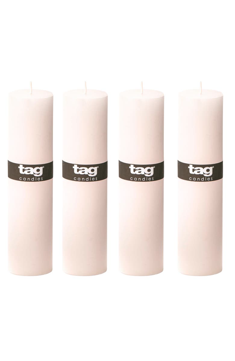 tag Chapel White Pillar Candles Unscented Long Burning Set of 4, Main, color, White