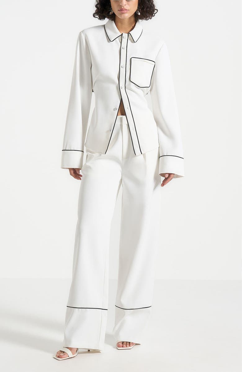 Manière De Voir Mina Contrast Piped Pleated Trousers, Alternate, color, White/Black