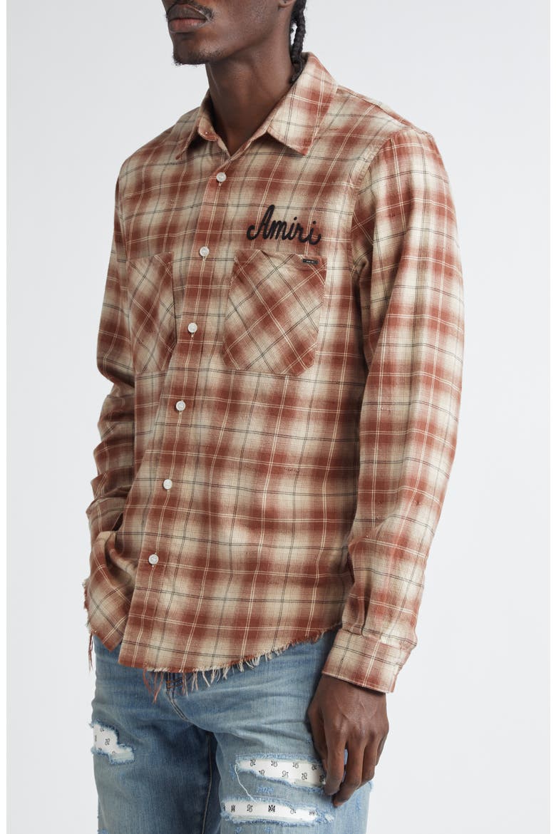 Shotgun Distressed Plaid Flannel Button-Up Shirt, Alternate, color, CHOCOLATE