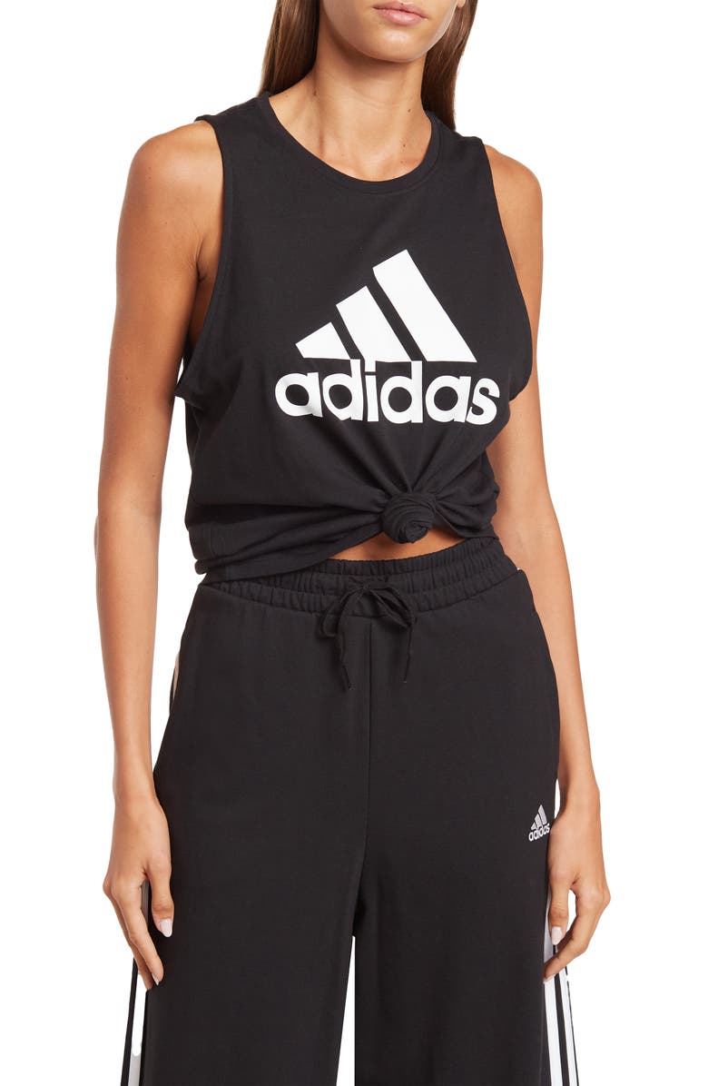 adidas Cut-Off Crew-neck Activewear Tank, Main, color, 