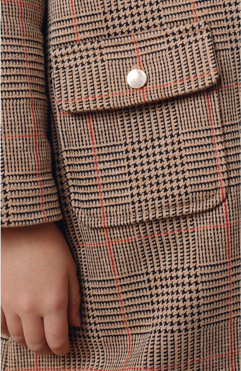 Hope & Henry Girls' Faux Fur Collar Fleece Coat, Kids, Alternate, color, Camel Glen Plaid