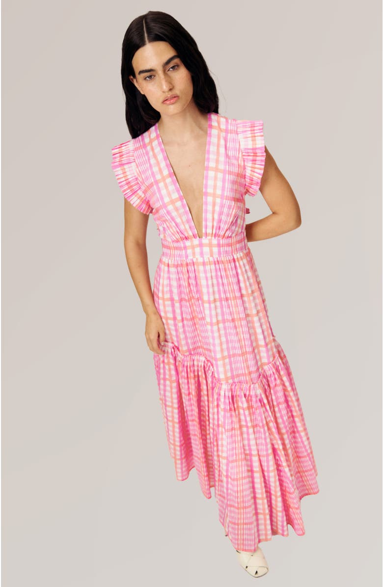 De Loreta Totora Hi-Low Ruffled Hem Cotton Maxi Dress, Alternate, color, Loto Print