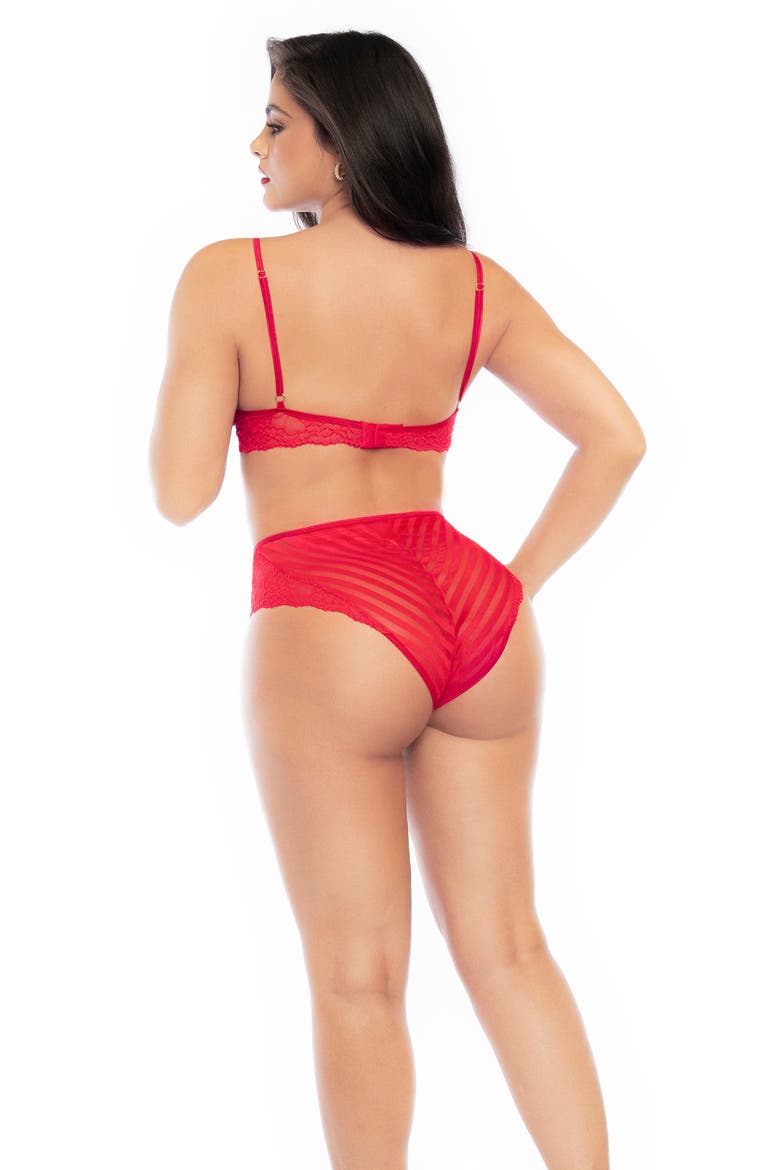 Lace Bra, High Waist Briefs & Garters, Alternate, color, RED