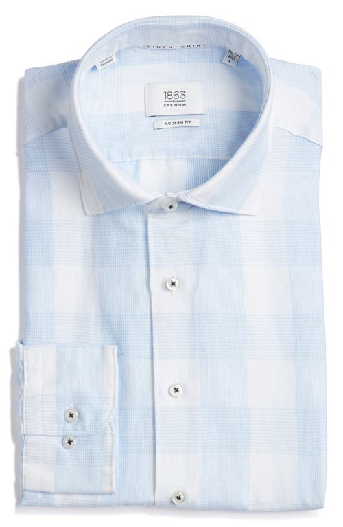 1863 By Eterna Modern Fit Cotton & Linen Easy-iron Dress Shirt In Blue