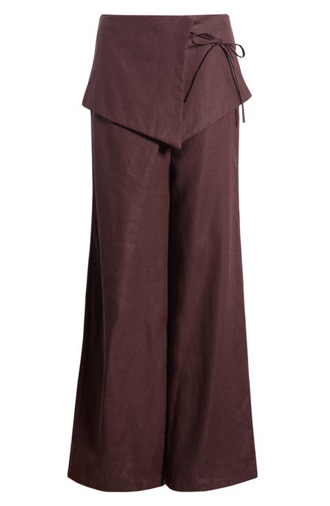 Paulina Wrap Detail Straight Leg Linen Pants