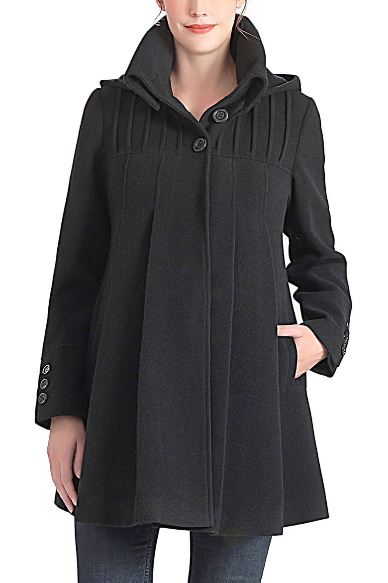 Aela Maternity A-Line Hooded Wool Coat, Main, color, Black