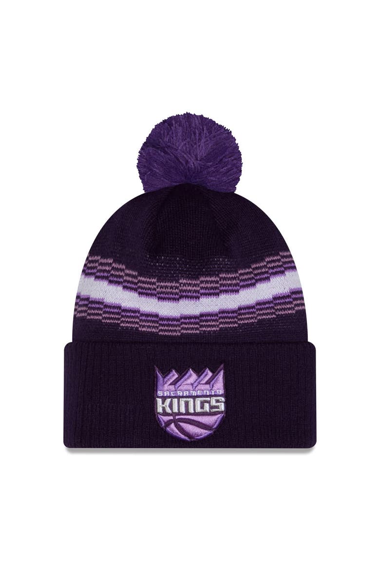 Men's New Era Purple Sacramento Kings 2025/26 City Edition Cuffed Knit Hat with Pom, Main, color, Purple
