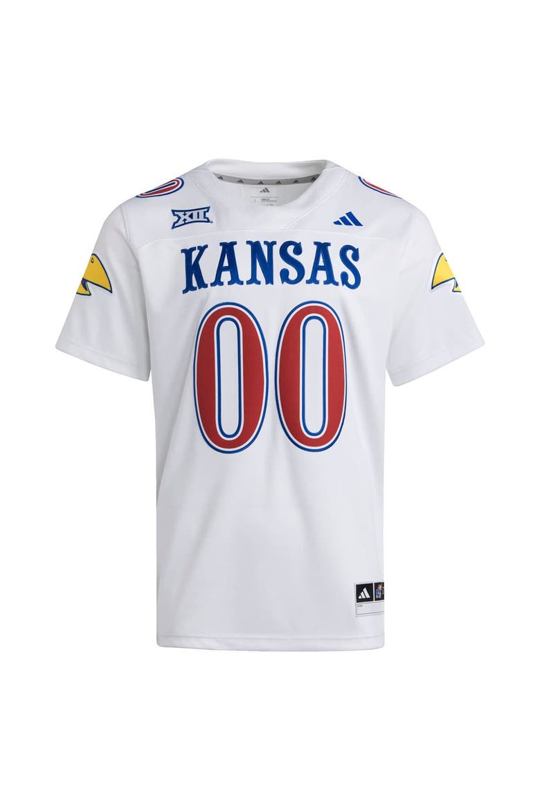 Men's adidas #00 White Kansas Jayhawks Premier Strategy Jersey, Alternate, color, White