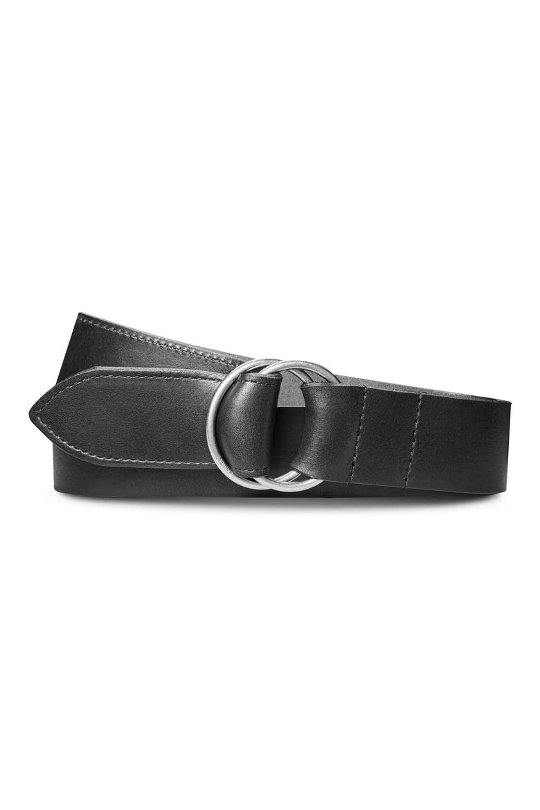 Double Ring Leather Belt, Alternate, color, BLACK