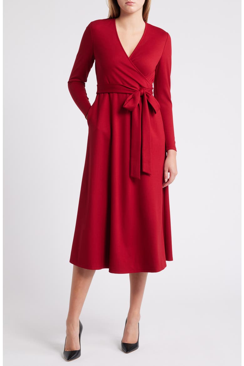 Serenity Long Sleeve Faux Wrap Dress, Main, color, TITIAN RED