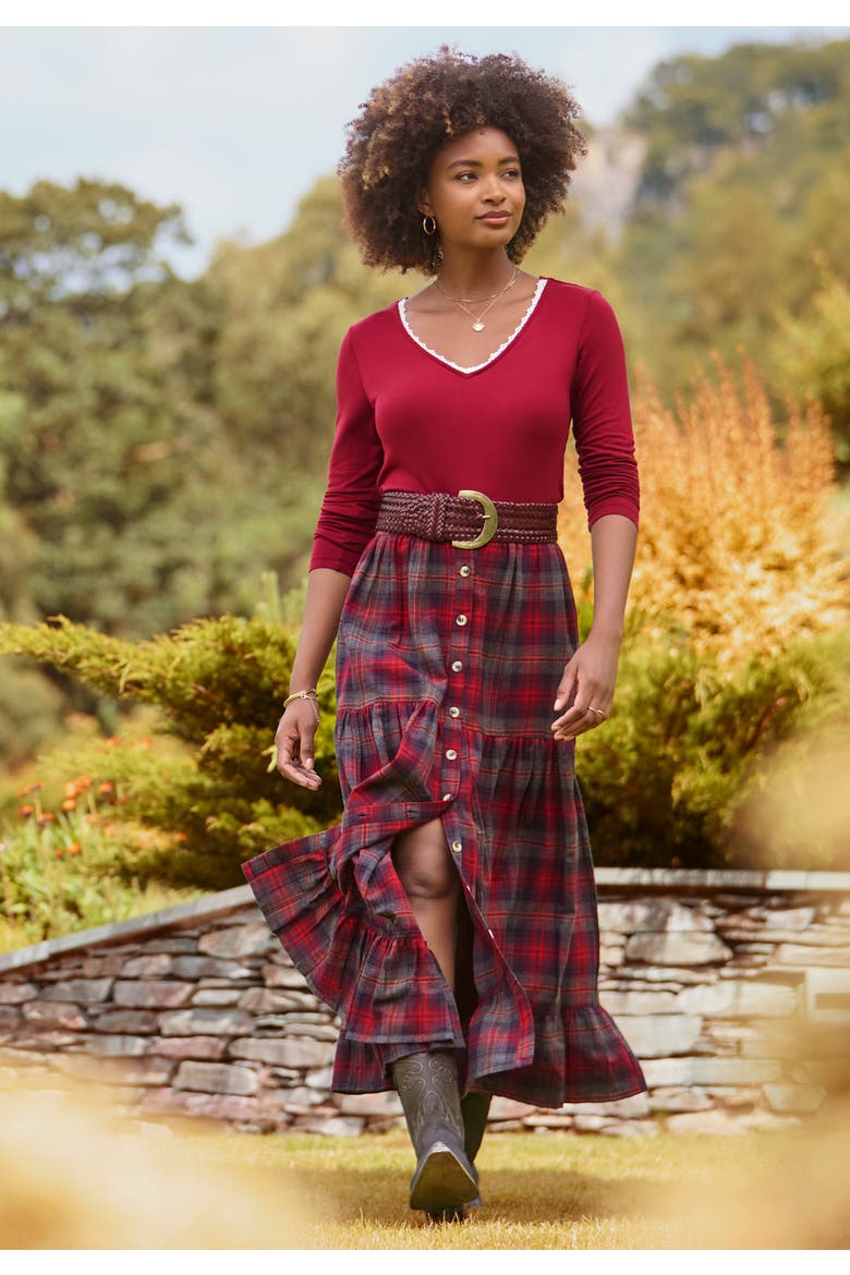 Stretch Knit V Neck Tee, Main, color, OXBLOOD