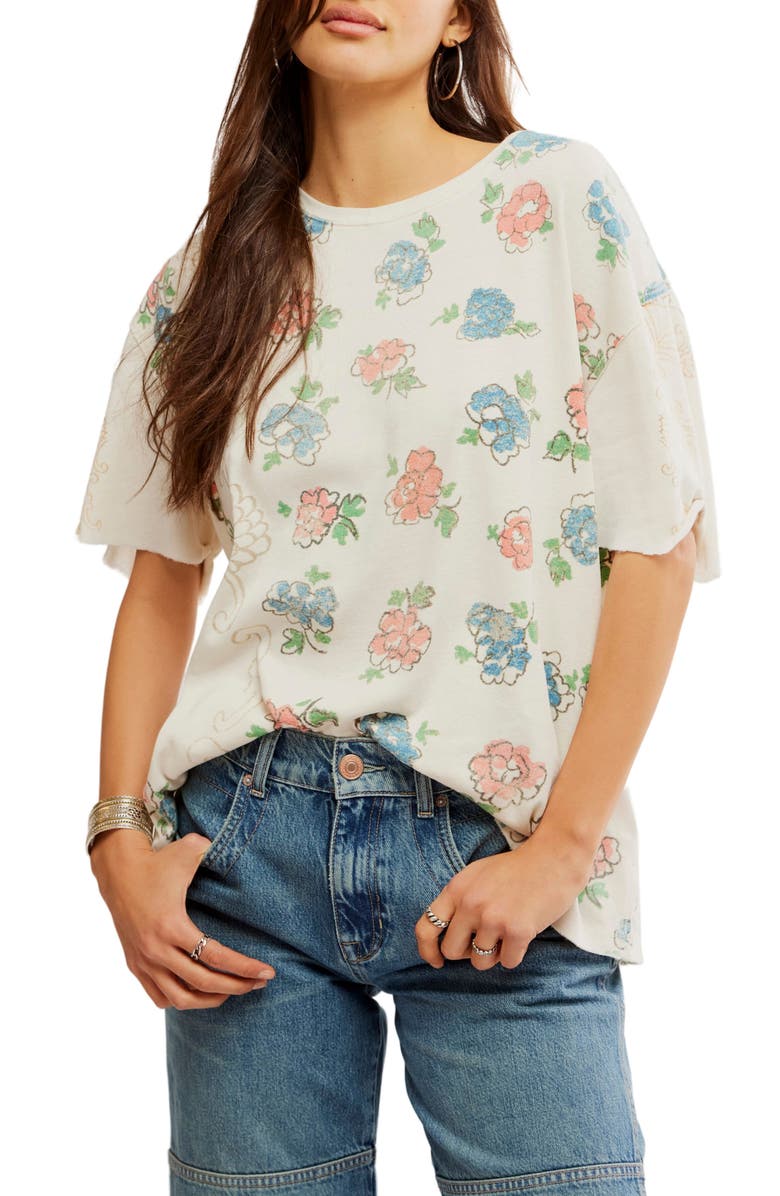 Free People Bohème Oversize Floral Cotton T-Shirt, Main, color,