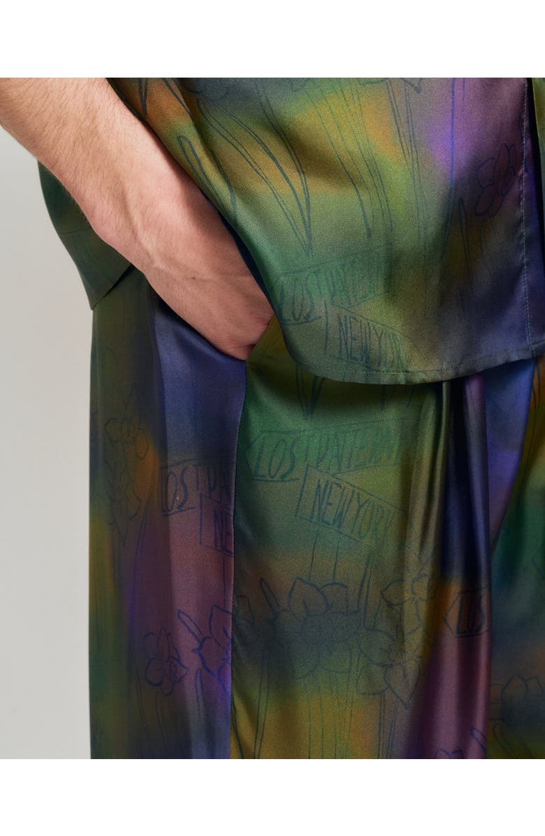 Lost Pattern NYC "Brooklyn" Silk Wide Leg Palazzo Pants, Alternate, color, Green