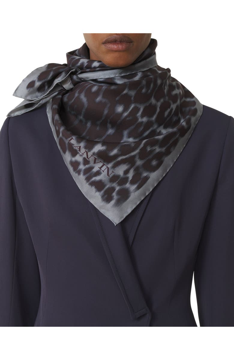 Lanvin Leopard Print Silk Scarf, Alternate, color, Grey